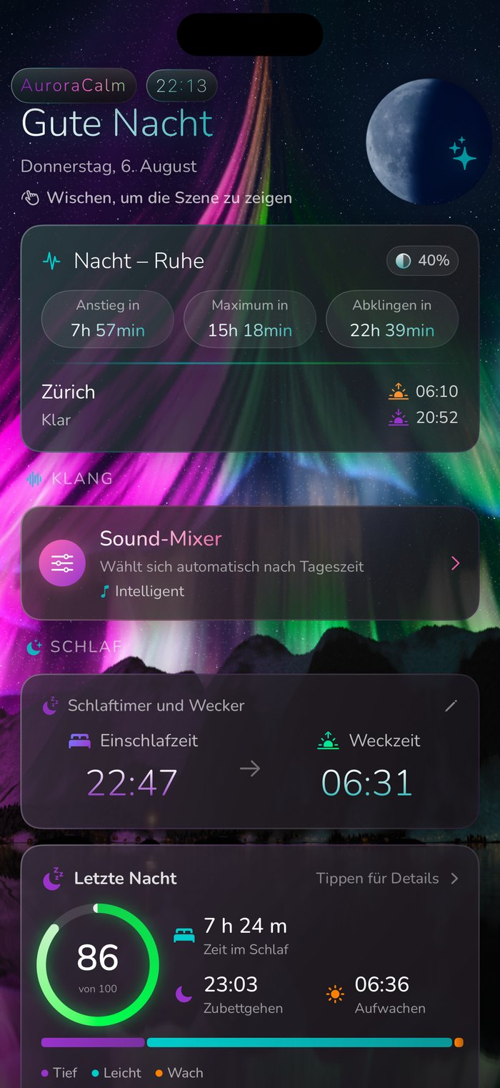 AuroraCalm Dashboard auf dem iPhone