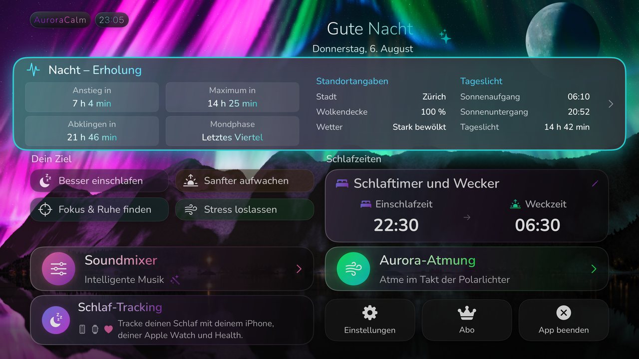 AuroraCalm auf dem Fernseher — Ambient-Dashboard auf Apple TV und Android TV